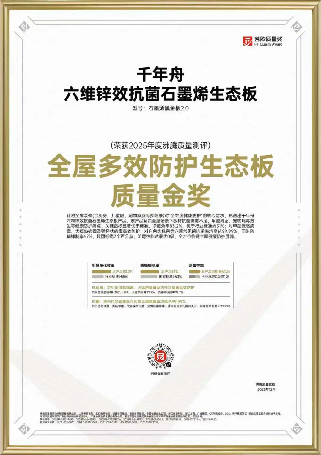 金獎加冕！千年舟石墨烯黑金板2.0獲「沸騰質量獎」，實力定義健康家居新標桿