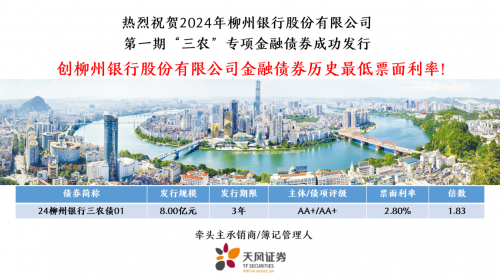 天風證券牽頭柳州銀行發行&ldquo;三農&rdquo;專項金融債券，共創發展新篇